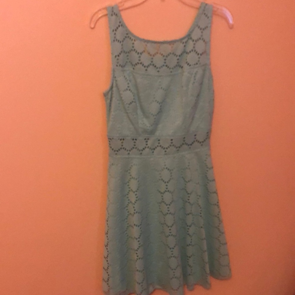 Lace Teal sleveless skater dress